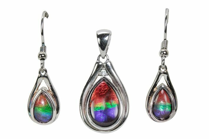 Flashy Ammolite Pear Pendant/Earrings Set - Sterling Silver #380668